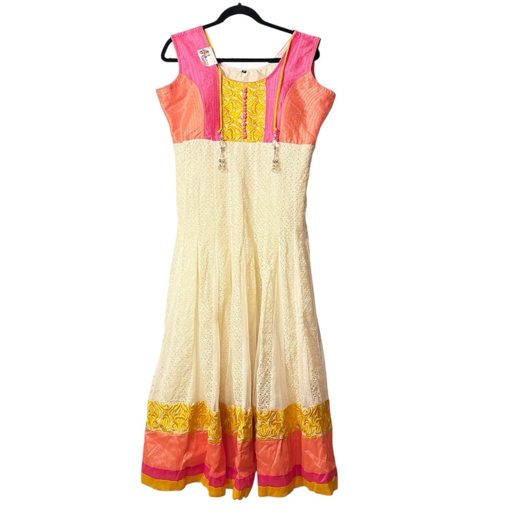 Anarkali Dress Pink Cream Orange Gold